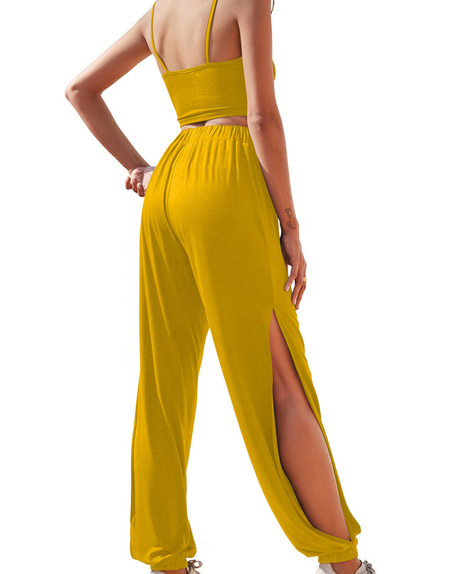Cropped Cami and Side Split Joggers Set