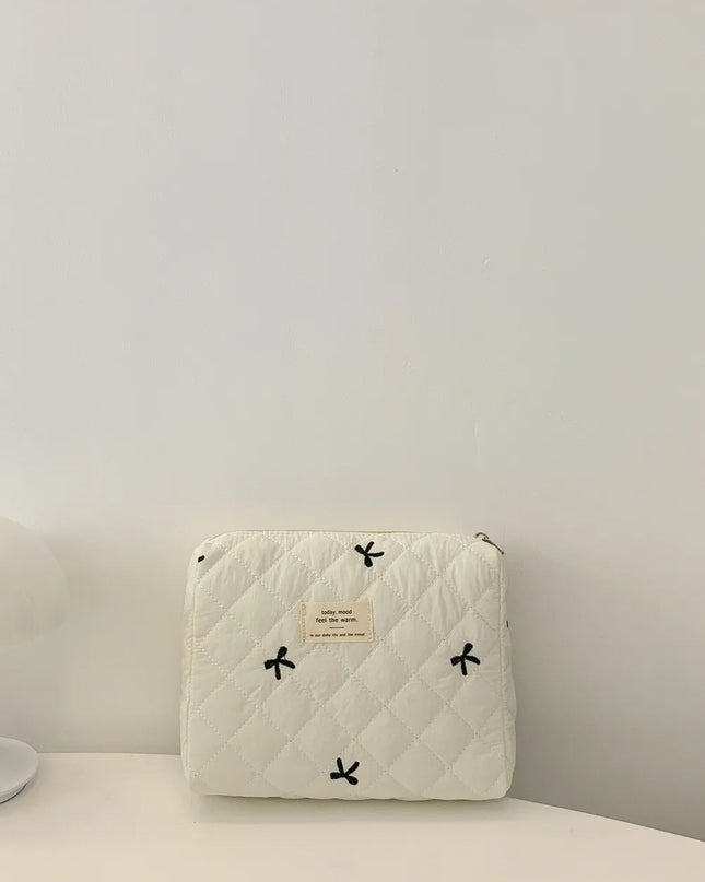 Bow Embroidered Quilted Storage Bag