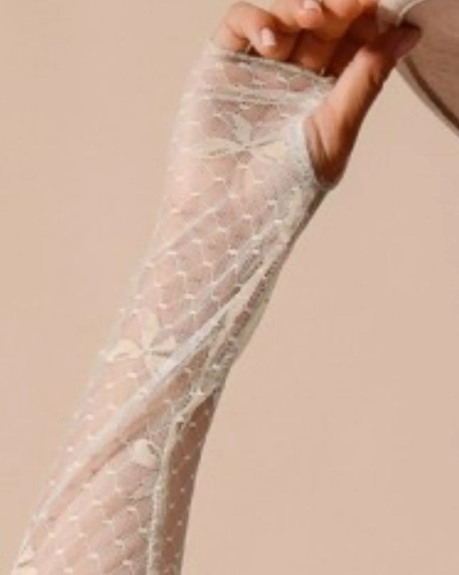 SO ME Bow Ribbon Pattern Sheer Lace Top