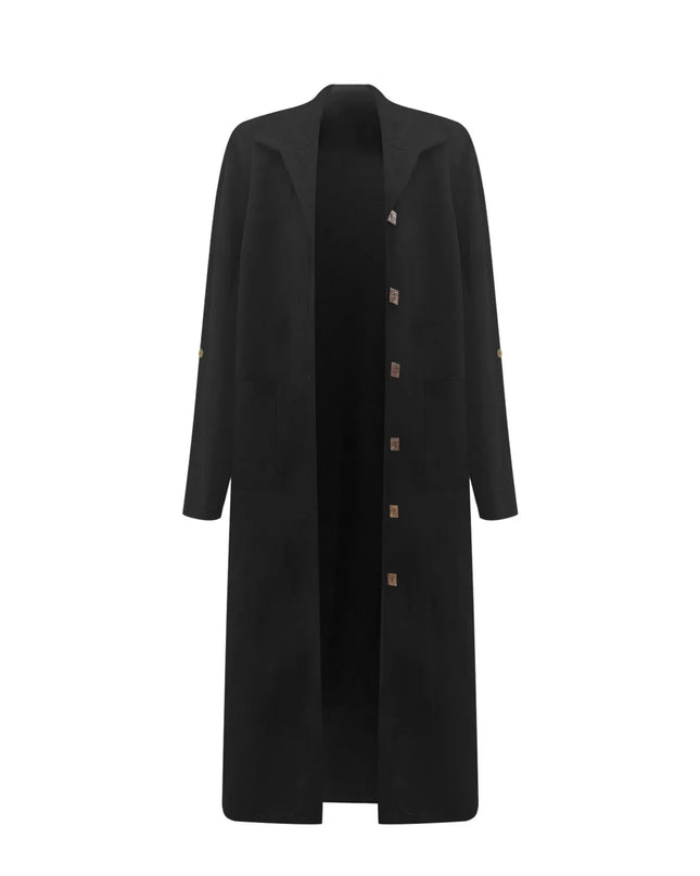 Lapel Collar Button-Front Longline Coat