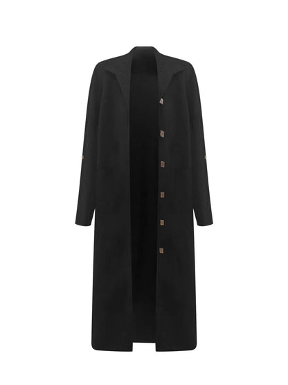 Lapel Collar Button-Front Longline Coat