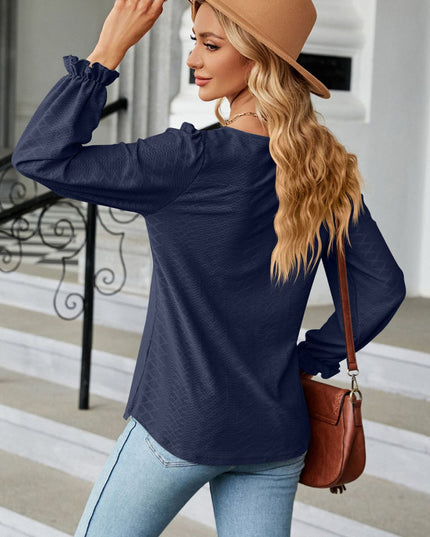 Round Neck Flounce Sleeve Blouse 