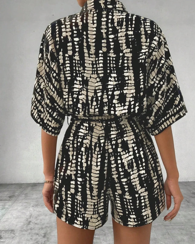 Tie Dye Print Collar Neck Short Sleeve Romper