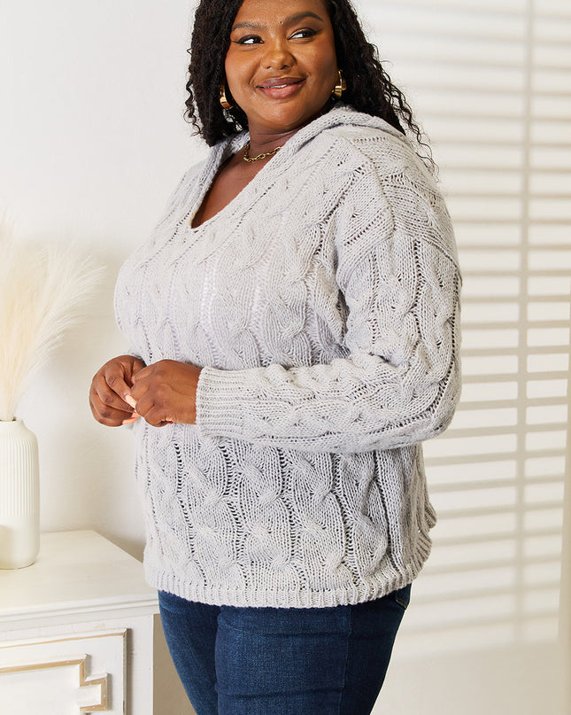 Woven Right Cable-Knit Hooded Sweater