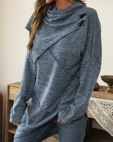 Asymmetrical Hem Cowl Neck Long Sleeve T-Shirt