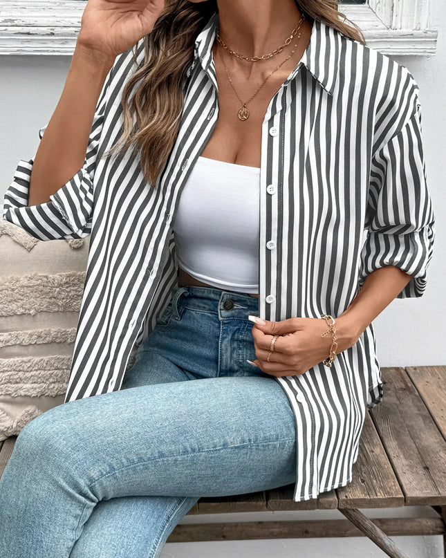 Striped Oversized Button-Up Shirt