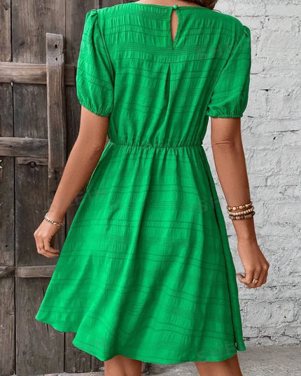 Ruched Round Neck Short Sleeve Mini Dress