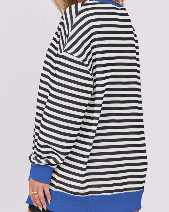 Notched Long Sleeve Oversized Sweatshirt
