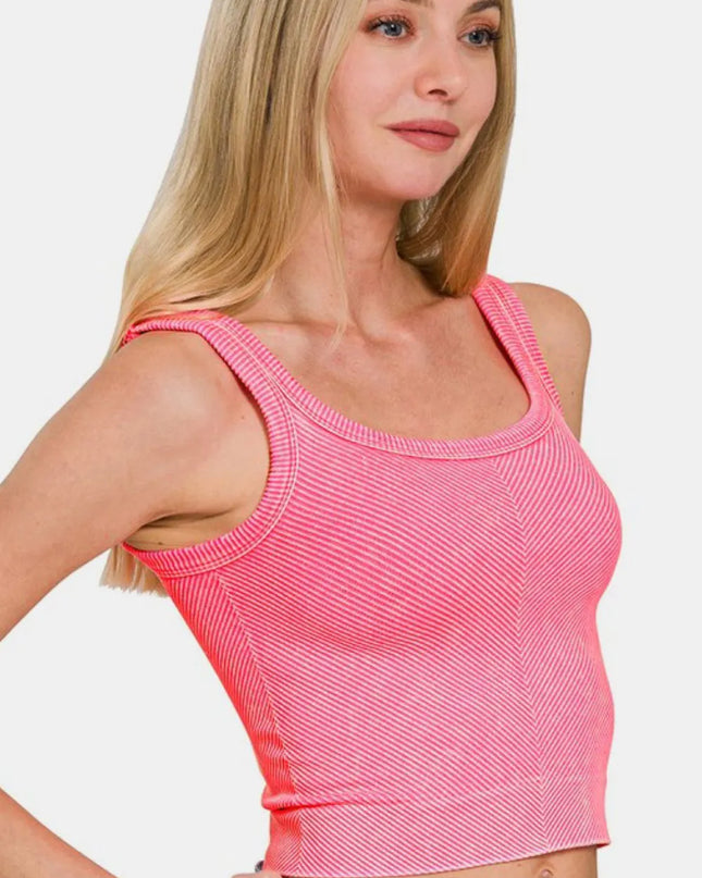 Zenana Washed Ribbed Scoop Neck Wide Strap Tank