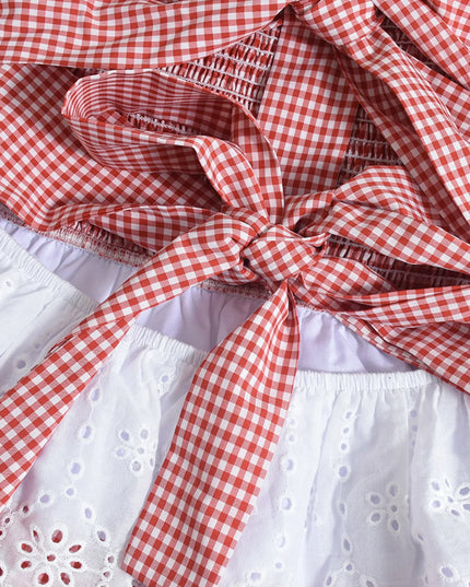 Eyelet Gingham Ruffle Layered Tube Dress