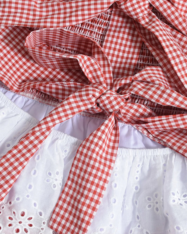 Eyelet Gingham Ruffle Layered Tube Dress