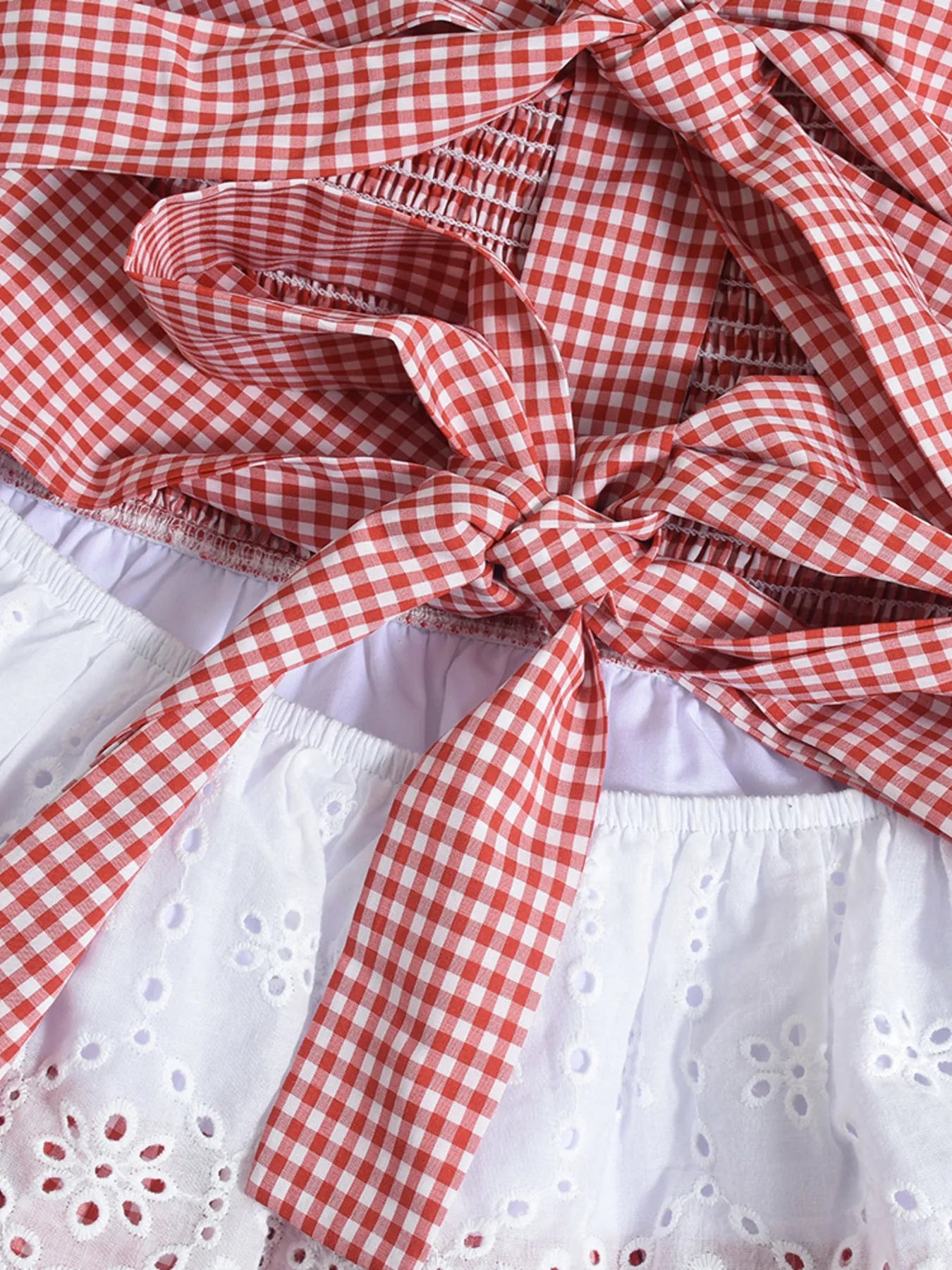 Eyelet Gingham Ruffle Layered Tube Dress