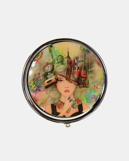 Nicole Lee USA Print Metallic Circular Small Pill Case New York One Size