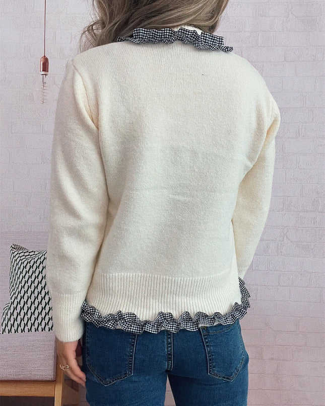Ruffle Trim Gingham Cardigan