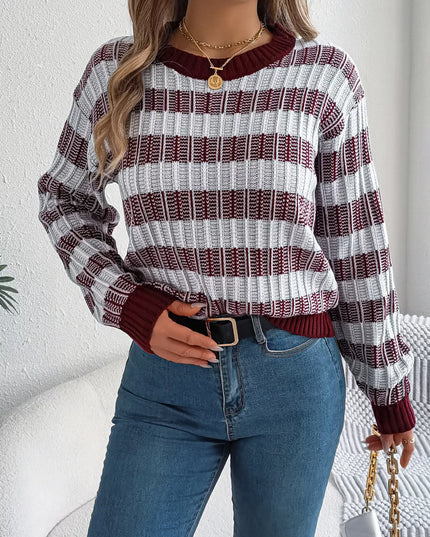Striped Round Neck Long Sleeve Sweater