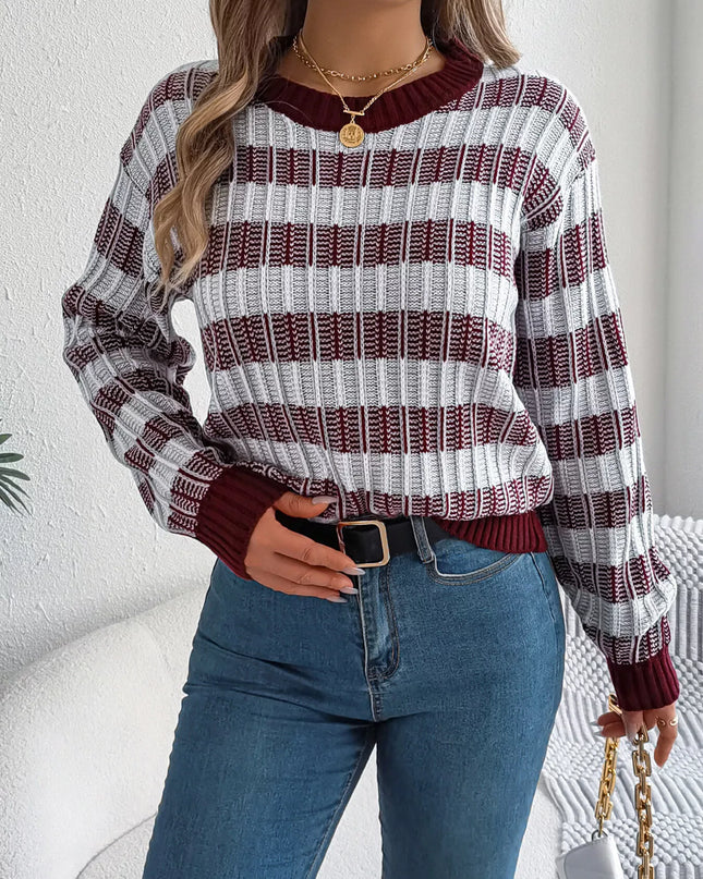 Striped Round Neck Long Sleeve Sweater