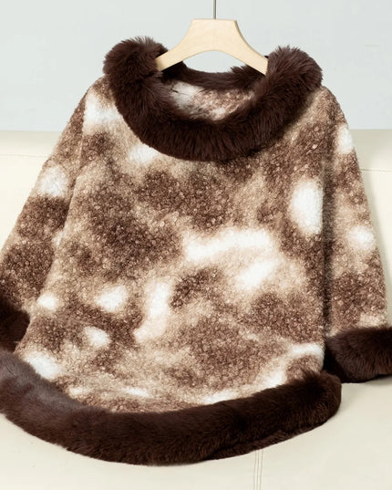 Furry Contrast Three-Quarter Poncho Chocolate One Size