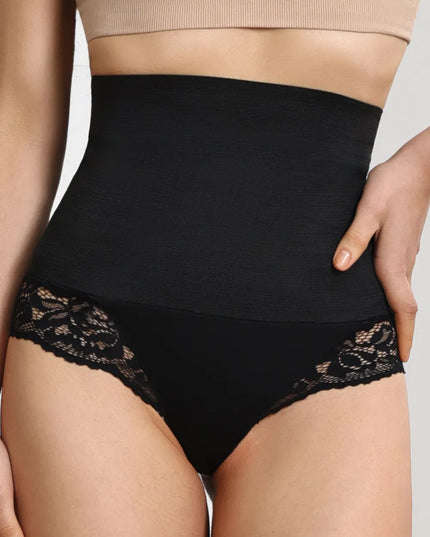 Lace Detail High Waist Shaping Panty Black