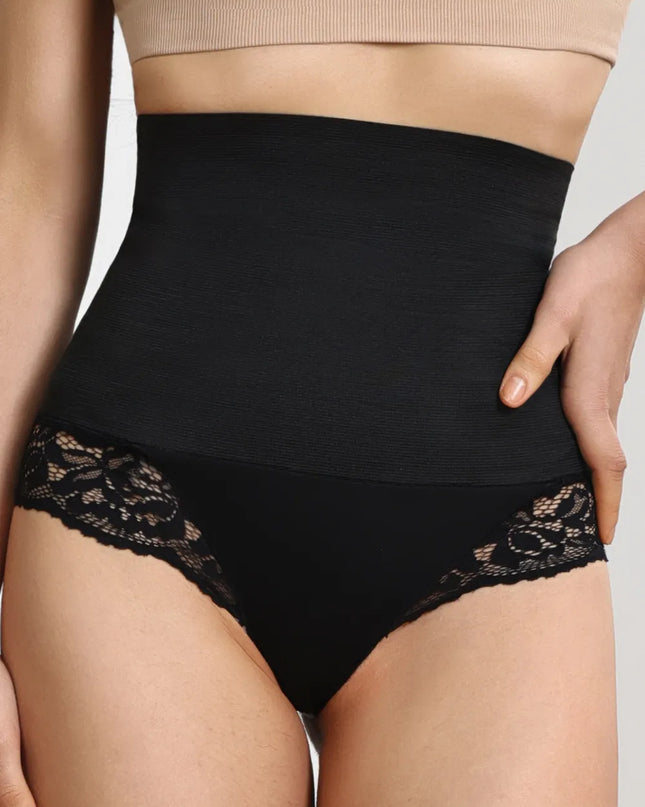 Lace Detail High Waist Shaping Panty Black