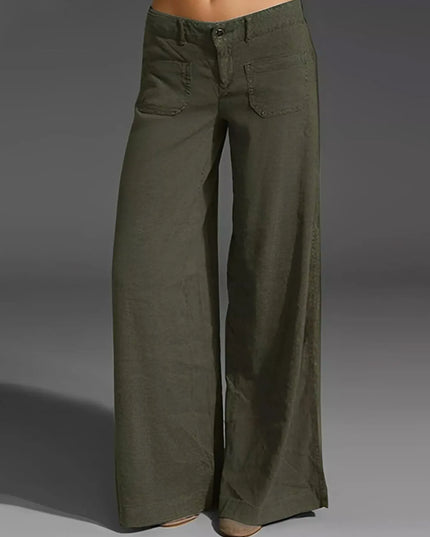 Full Size Wide Leg Pants with Pockets Plus Size Green