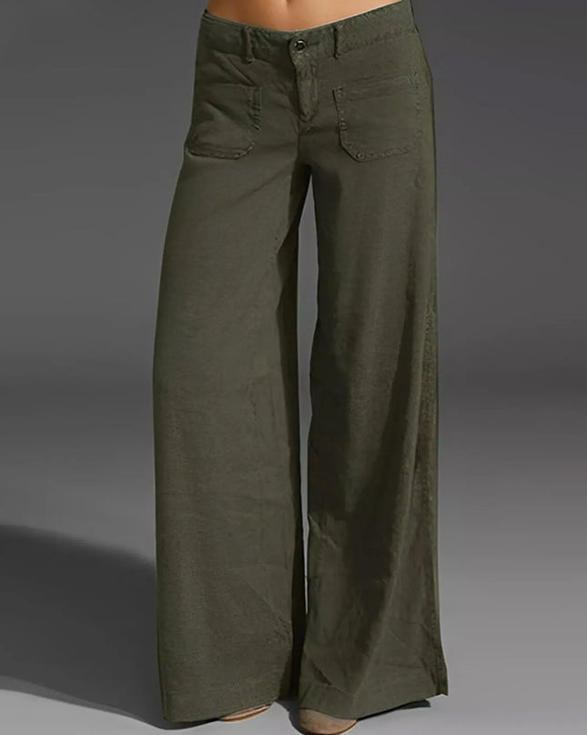 Full Size Wide Leg Pants with Pockets Plus Size Green
