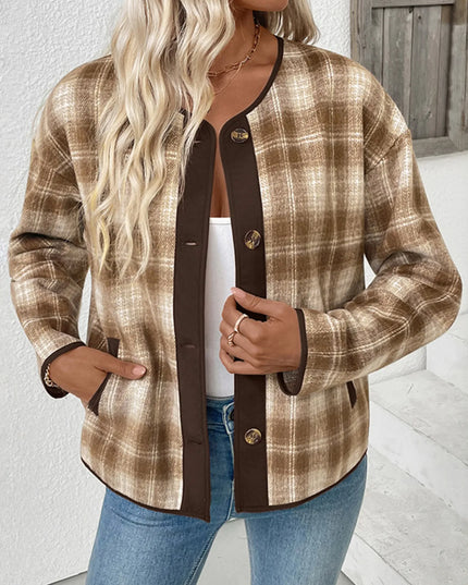 Plaid Long Sleeve Button-Up Jacket