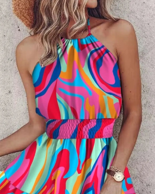 Paisley Print Halter Neck Mini Dress