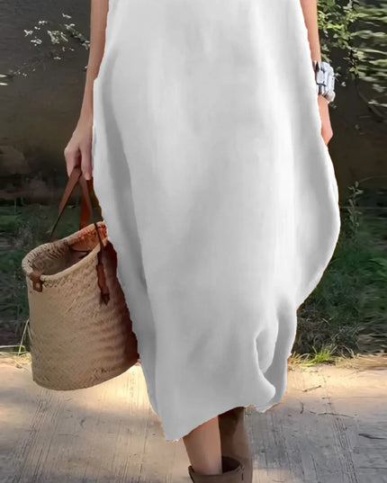 Full Size Casual Loose Fit Round Neck Midi Dress Plus Size