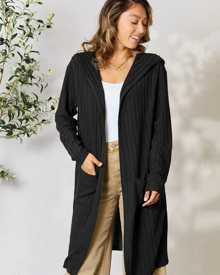 Basic Bae Full Size Hooded Sweater Cardigan Black