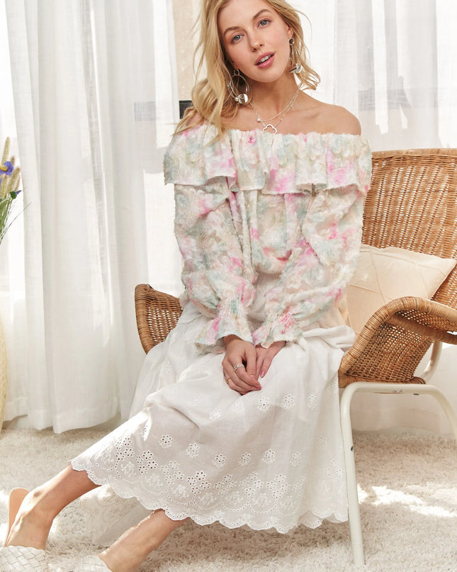 ADORA Ruffled Off Shoulder Floral Blouse 