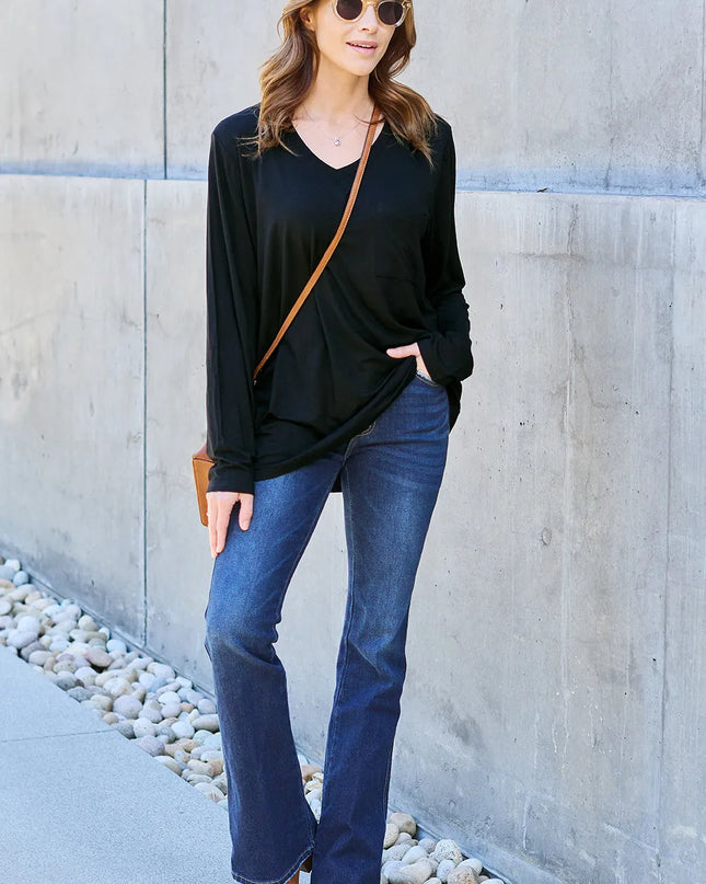 Basic Bae Full Size V-Neck Long Sleeve Top