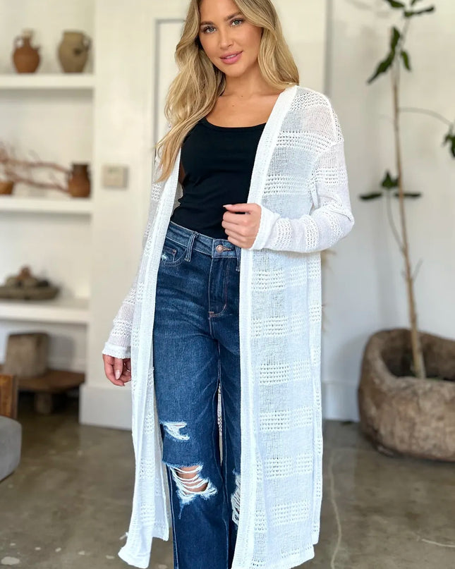 Double Take Full Size Open Front Longline Cardigan 