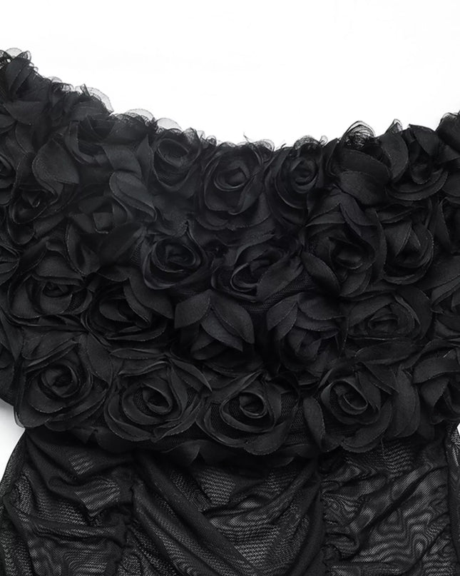 Flower Off-Shoulder Mesh Bodysuit