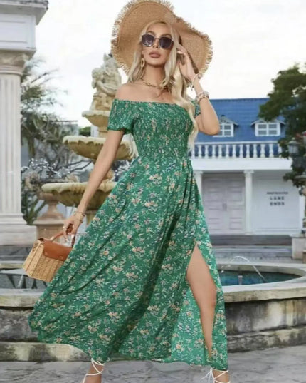 Full Size Slit Off-Shoulder Floral Midi Dress Plus Size