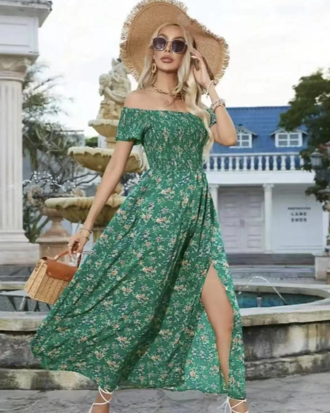 Full Size Slit Off-Shoulder Floral Midi Dress Plus Size