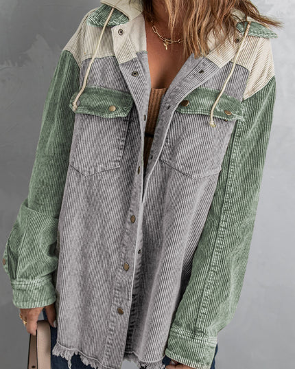 Snap Front Hooded Corduroy Shacket Gray