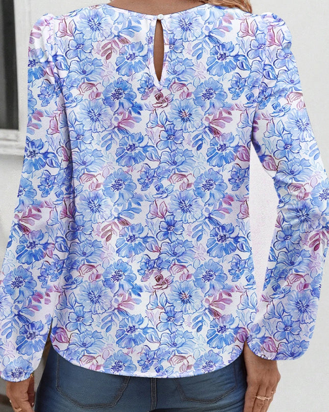 Floral Print Keyhole Neck Blouse