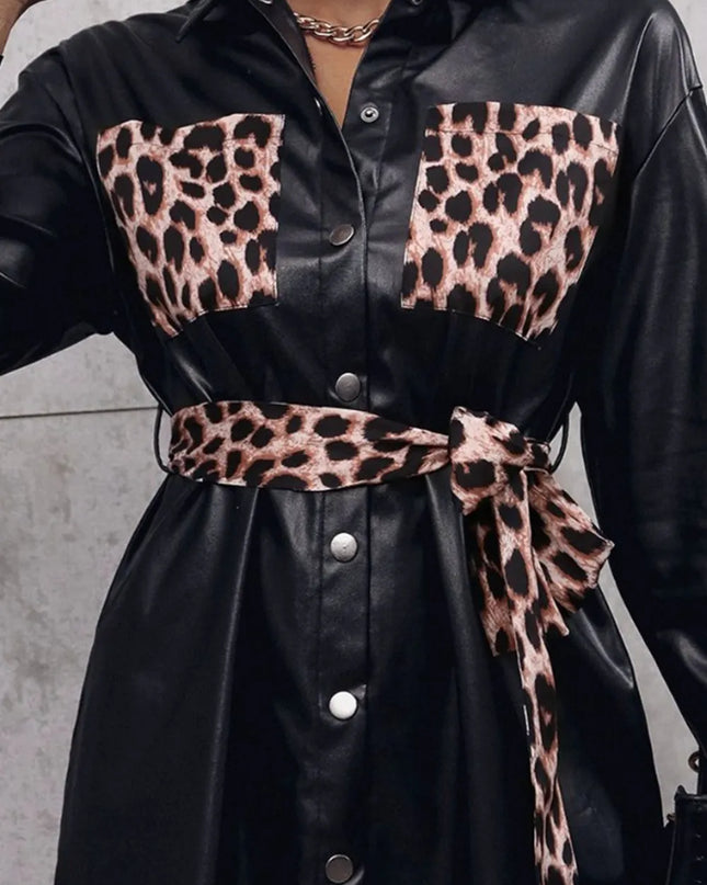 Ivy Lane Tied Leopard Snap Down Trench Coat