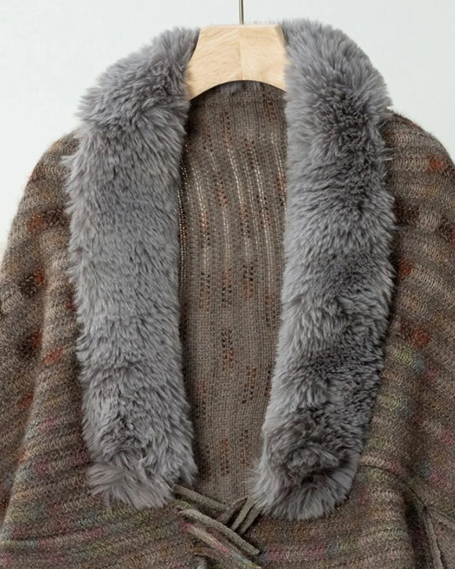 Fringe Fuzzy Open Front Poncho