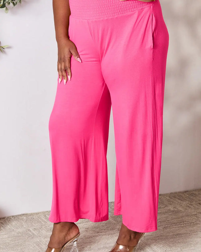 Basic Bae Full Size Smocked Wide Waistband Wide Leg Pants