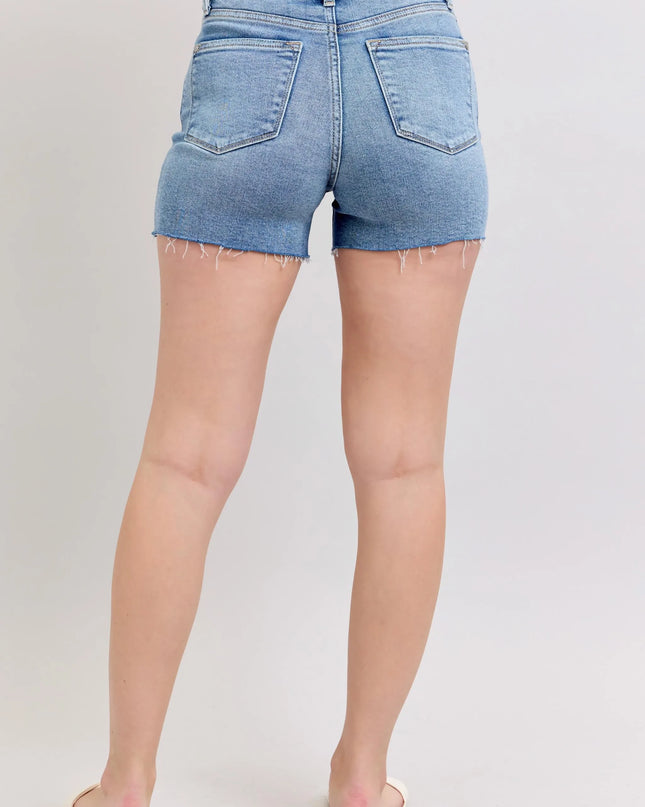 Judy Blue Full Size High Waist Denim Shorts W/stitch Over Destroy Detail Plus Size 