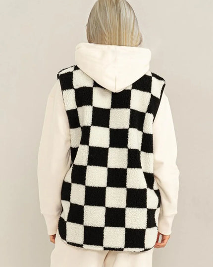 Double Take Full Size Zip Up Checkered Vest Cost