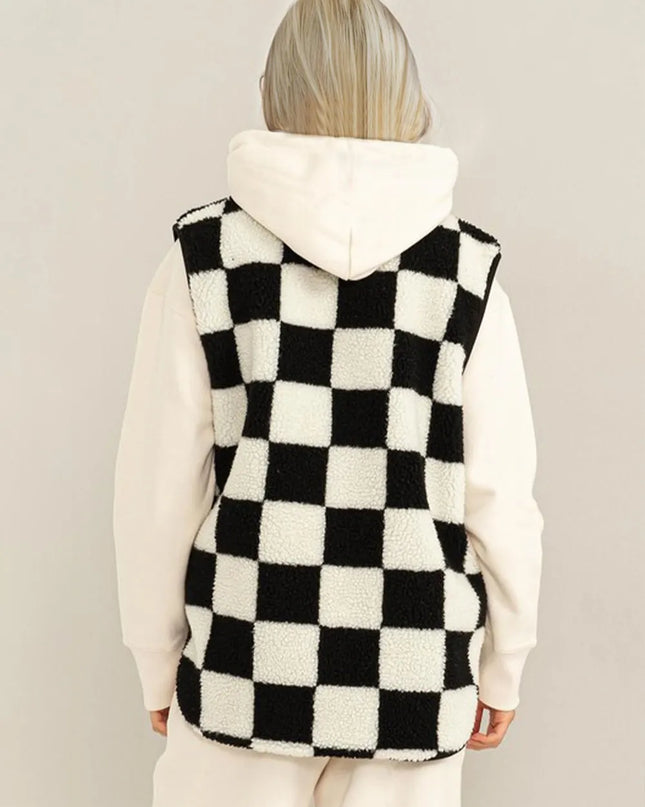 Double Take Full Size Zip Up Checkered Vest Cost