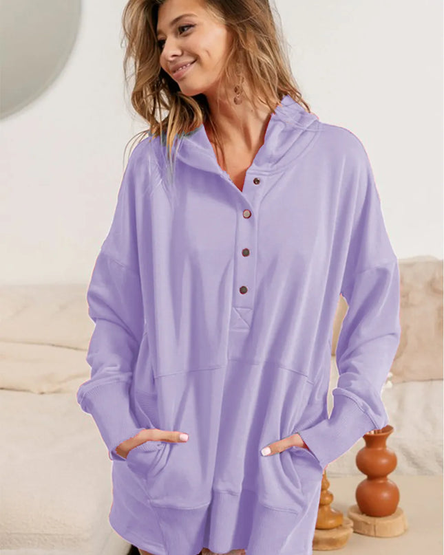 BiBi Half Snap Dropped Shoulder Hoodie