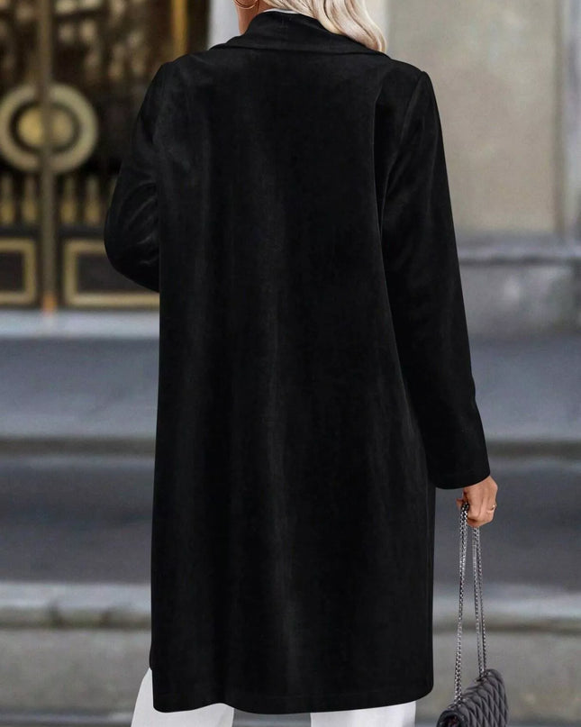 Lapel Collar Long Sleeve Longline Coat