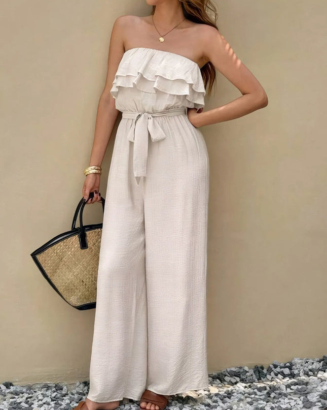 Off-Shoulder Ruffled Wide Leg Jumpsuit