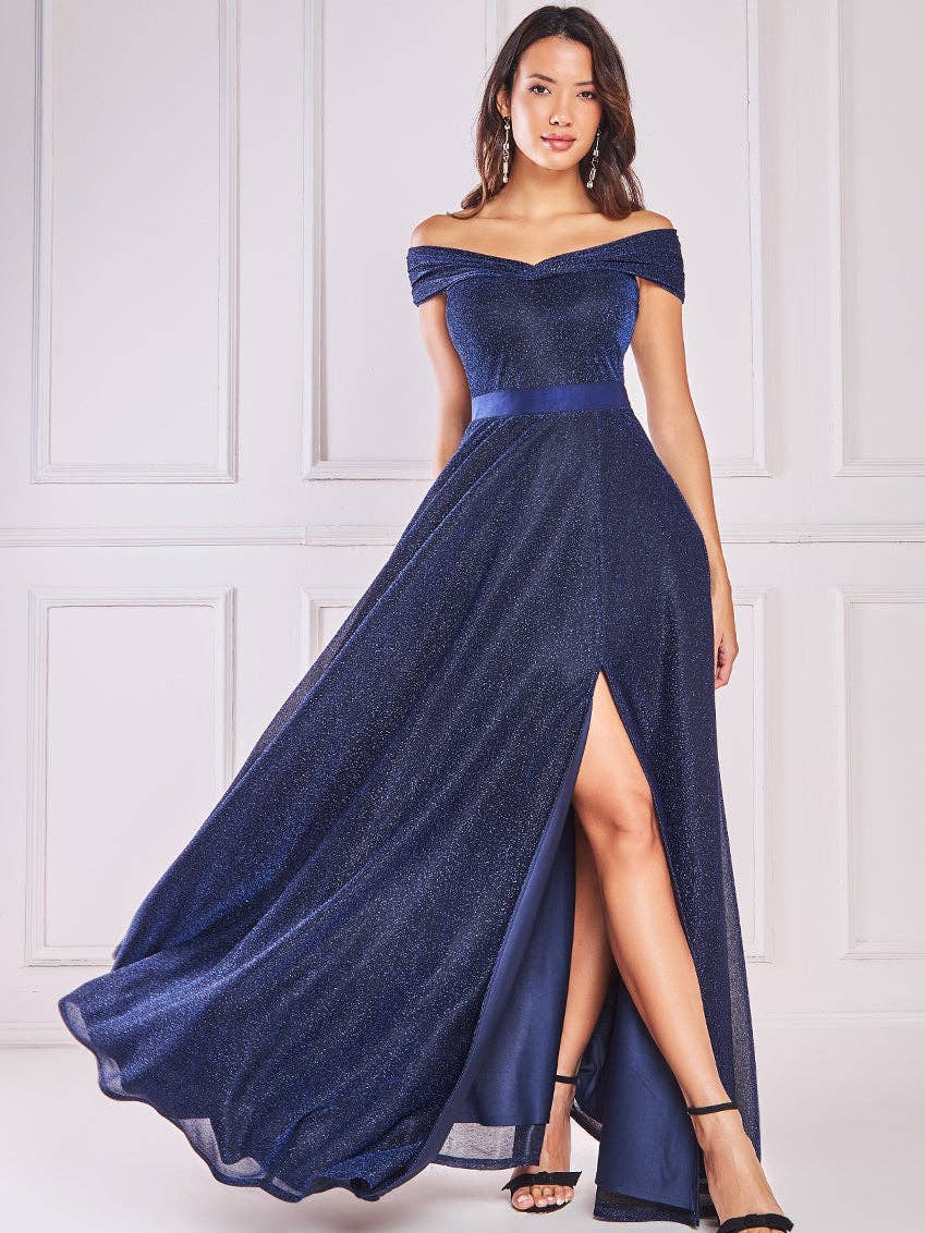 Goddiva Bardot Pleated Skirt Maxi Dress DR3859 12