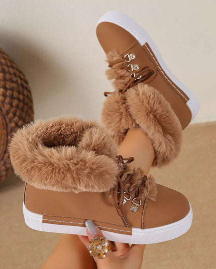 Round Toe Platform Boots Brown