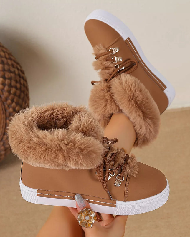 Round Toe Platform Boots Brown