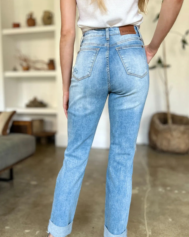 Judy Blue Full Size Distressed Straight Jeans with Patch Pockets